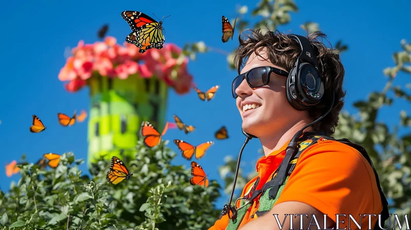 Joyful Man with Butterflies AI Image