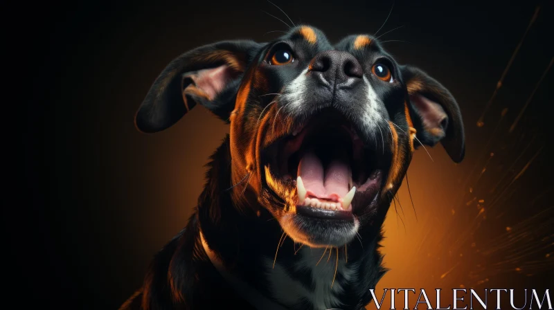 Dog Portrait with Open Mouth in Chiaroscuro Style AI Image