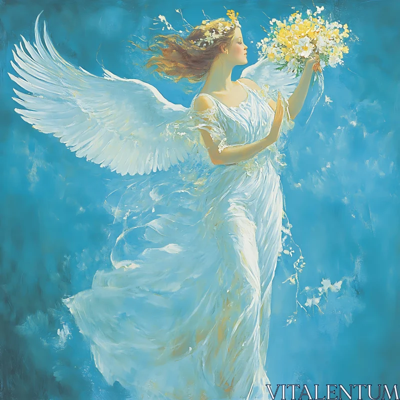 AI ART Ethereal Angel in Blue Sky