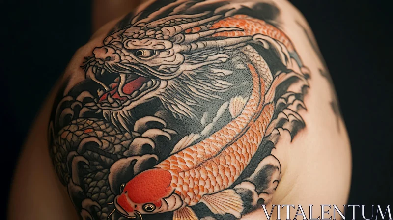 Dragon and Koi Fish Tattoo Art AI Image