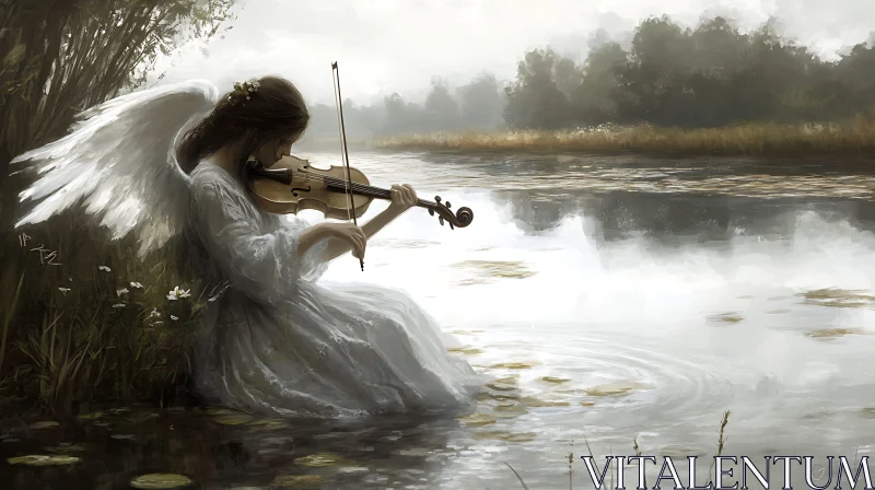 Winged Musician by the Still Waters AI Image