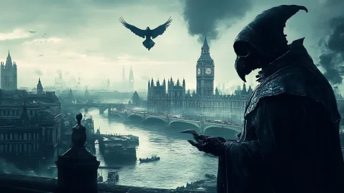 London Gothic Scene with Raven