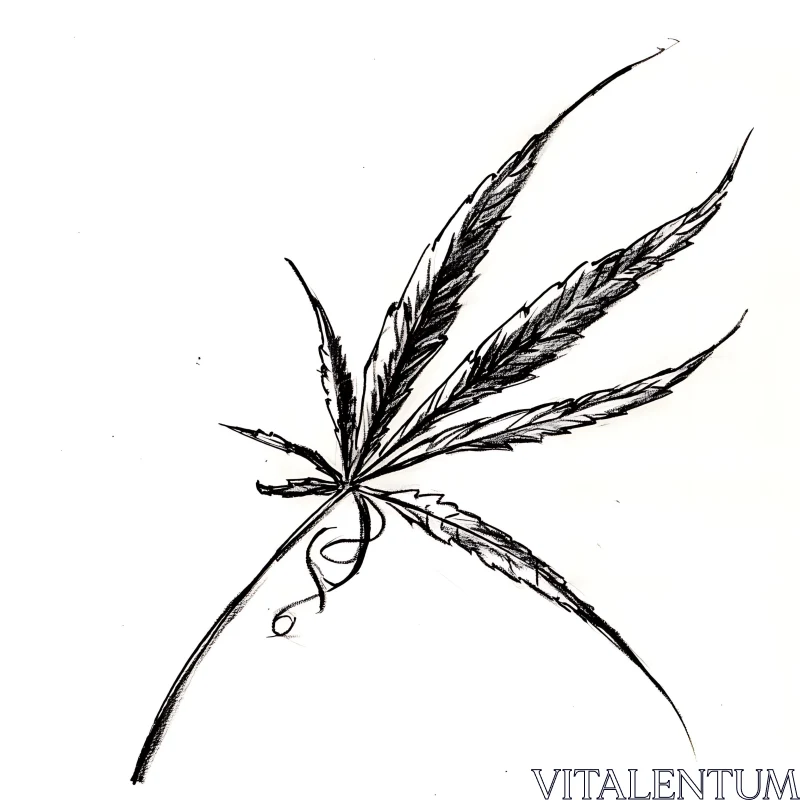 Detailed Botanical Leaf Drawing AI Image