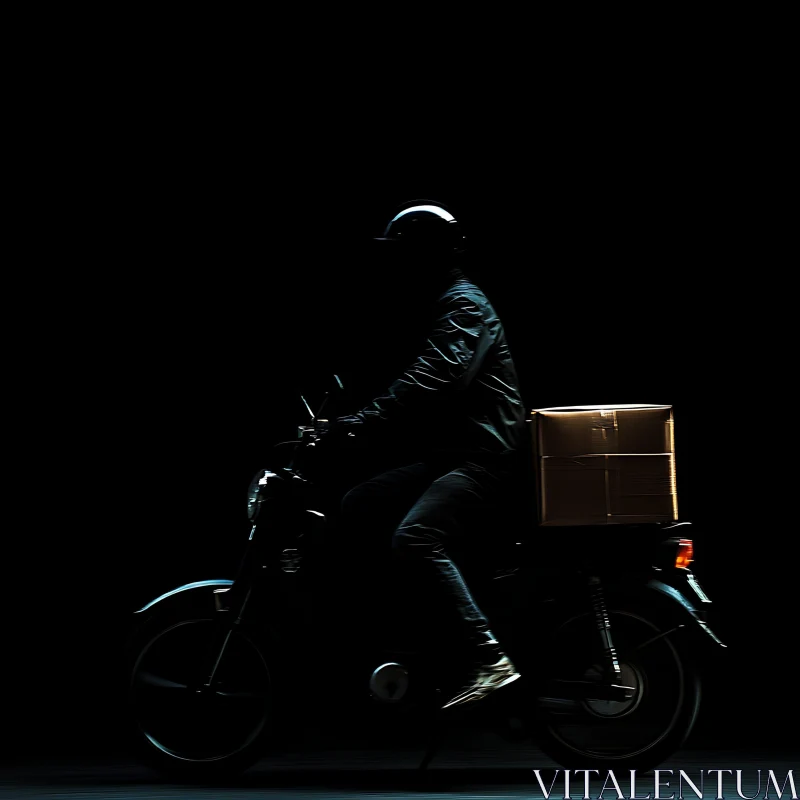 Midnight Delivery: Motorcycle in Shadows AI Image