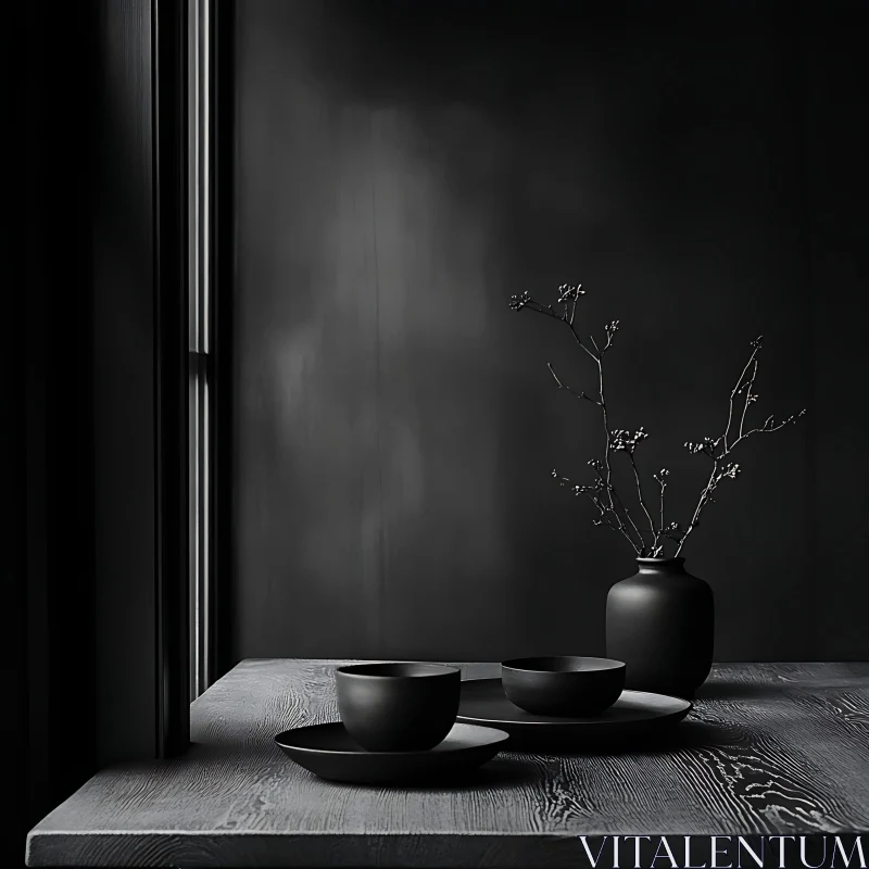 AI ART Elegant Black Tableware Still Life