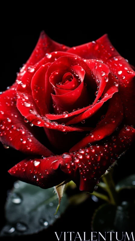 Romantic Red Rose with Water Droplets - A Celebration of Nature AI Image