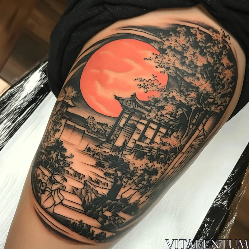 Traditional Japanese Thigh Tattoo AI Image