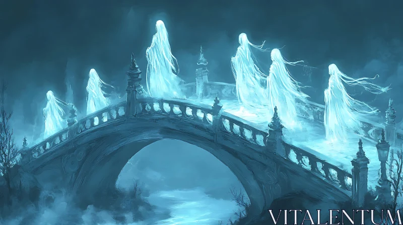 AI ART Spectral Figures Crossing Bridge Illustration