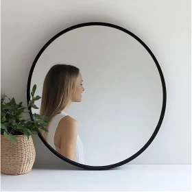 Serene Mirror Reflection with Plant Decor