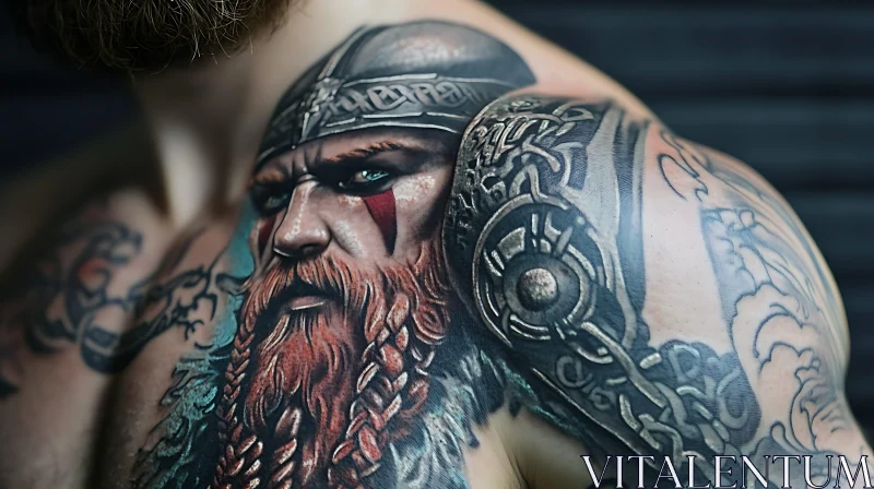 Detailed Viking Tattoo on Man's Shoulder AI Image