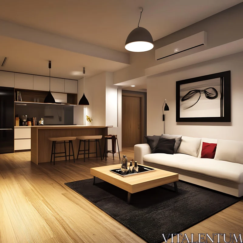 Contemporary Living Room with Kitchen AI Image