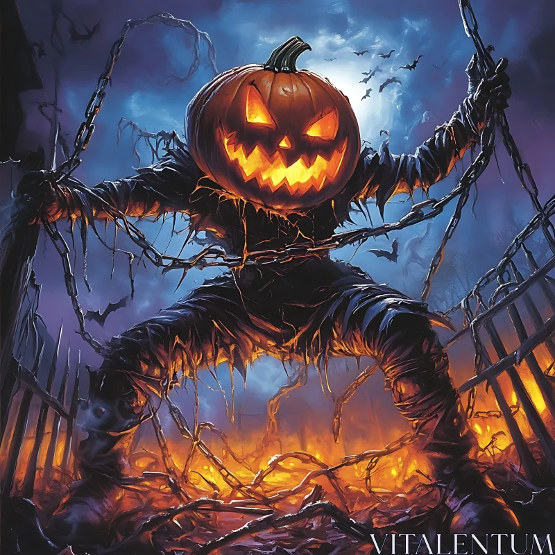 Chained Pumpkin Horror AI Image