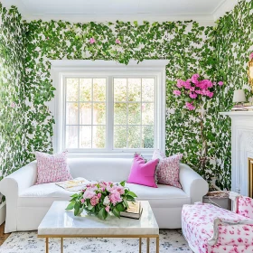 Floral Wallpaper and Pink Accents Room