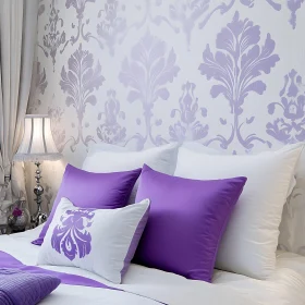 Serene Bedroom Interior with Floral Wallpaper