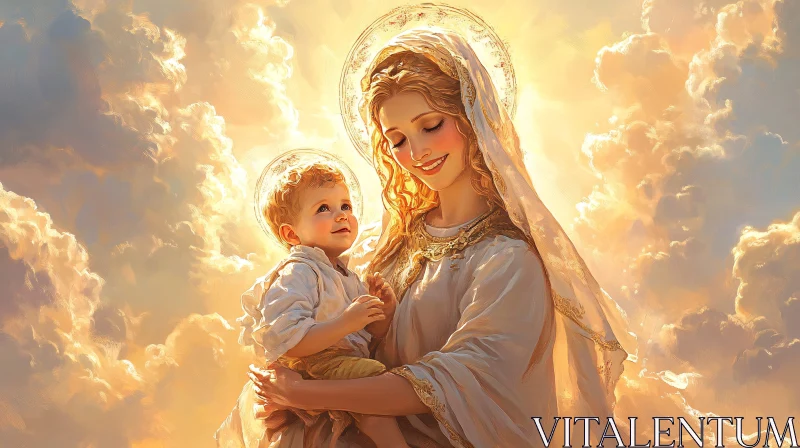 Serene Madonna with Child in Light AI Image