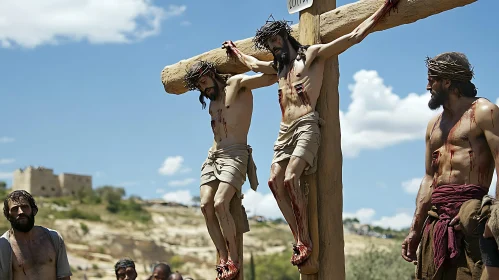 Men on Crosses: A Religious Scene