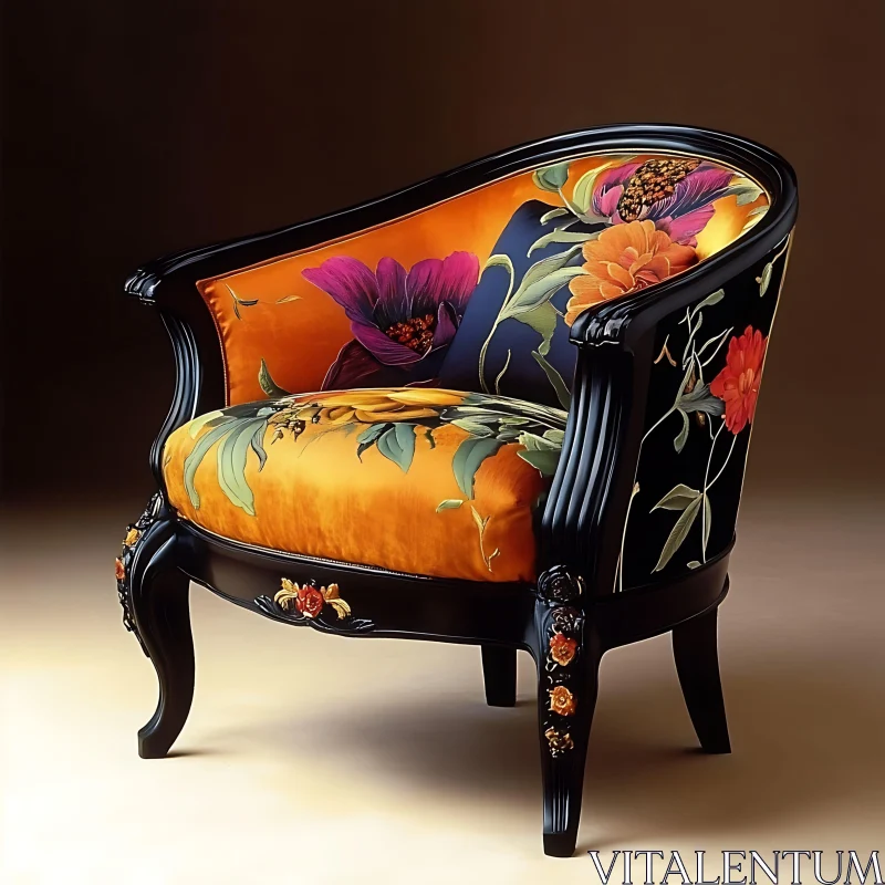 AI ART Vintage Chair with Floral Design