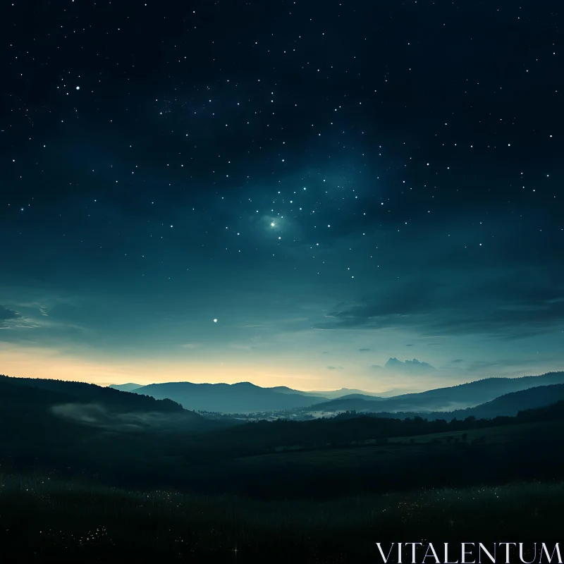 Night Sky and Mountain View AI Image