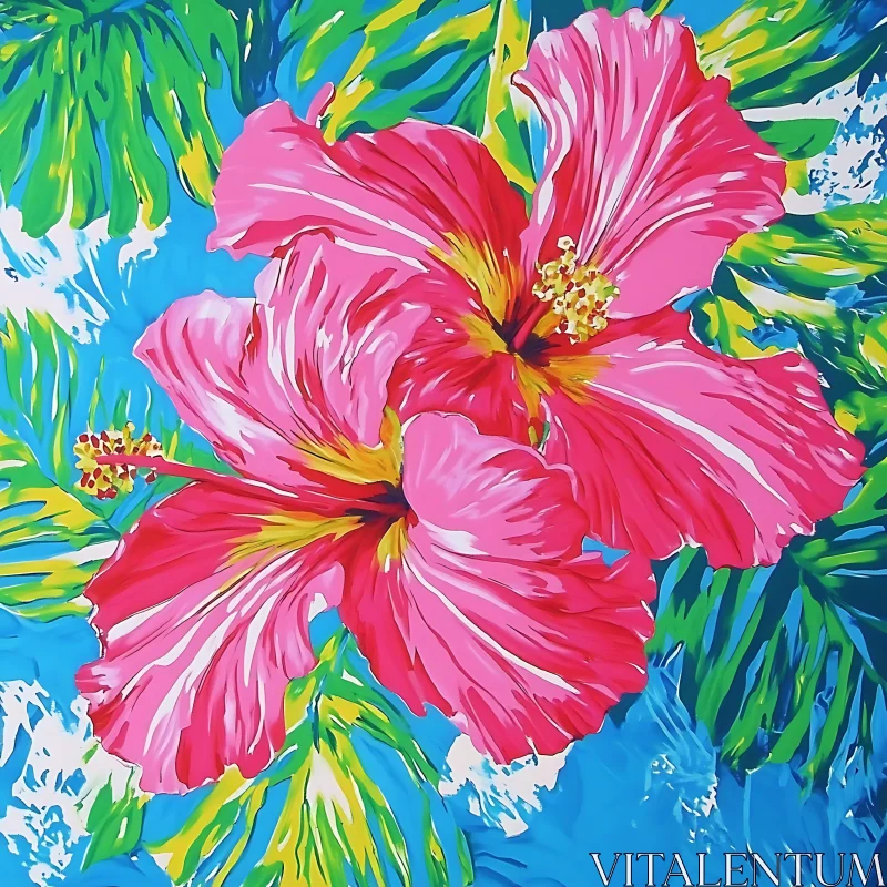 Tropical Hibiscus Flower Art AI Image