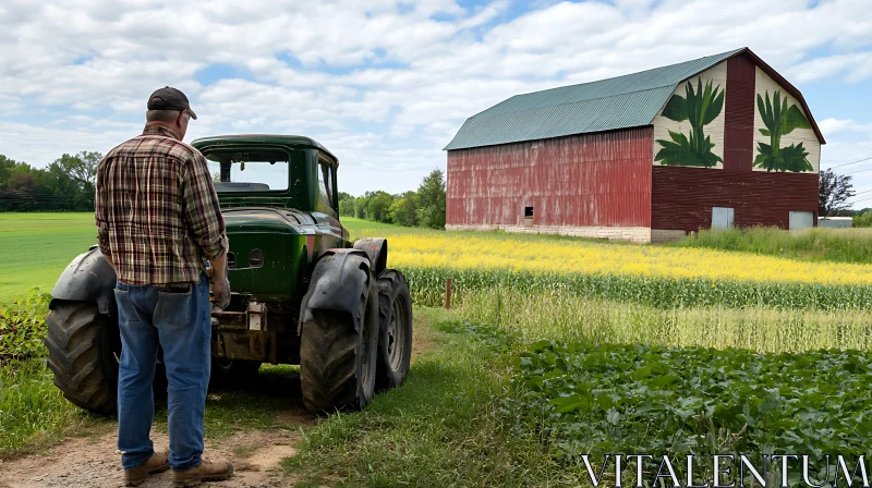 Agricultural Landscape with Vintage Tractor AI Image