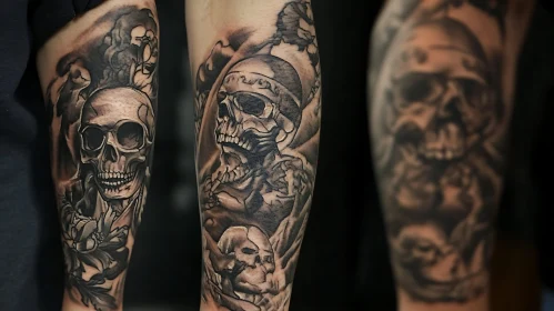 Arm Tattoo with Intricate Skull Design