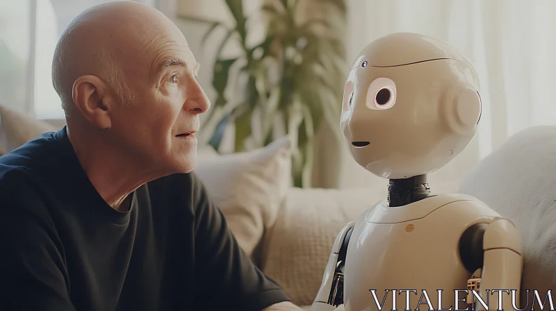 Man and Robot: A Moment of Connection AI Image