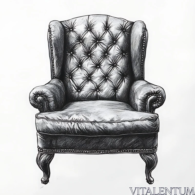 Classic Tufted Armchair Drawing AI Image