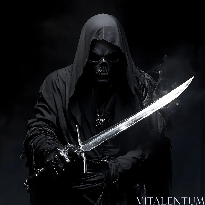 AI ART Monochromatic Reaper with Gleaming Sword