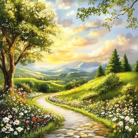 Scenic Path Through a Blooming Meadow