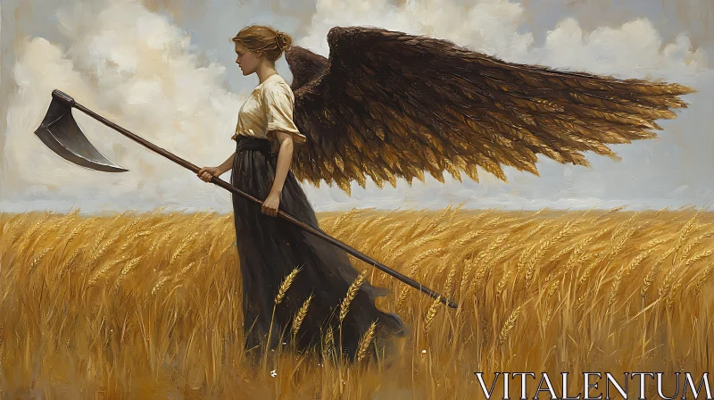 Woman with Wings in Golden Field AI Image