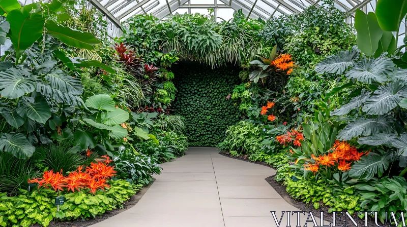 Botanical Garden Walkway with Tropical Plants AI Image