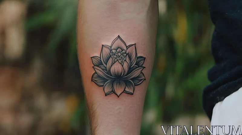 Forearm Lotus Tattoo in Black Ink AI Image