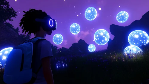 Surreal VR World with Glowing Orbs