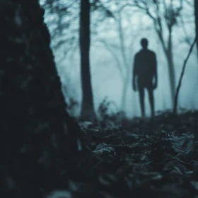 Mysterious Figure in Foggy Woods