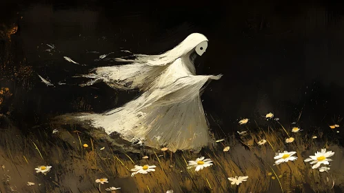 White Figure in Field of Daisies Art