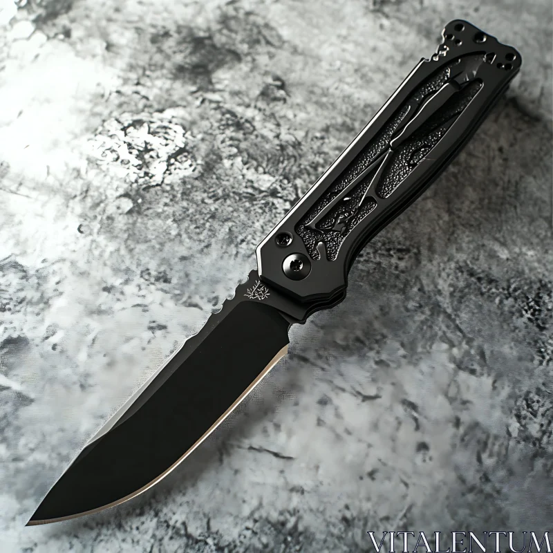 AI ART Sleek Black Knife on Textured Surface