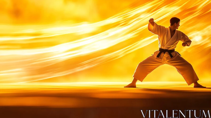 Martial Artist in Golden Aura AI Image