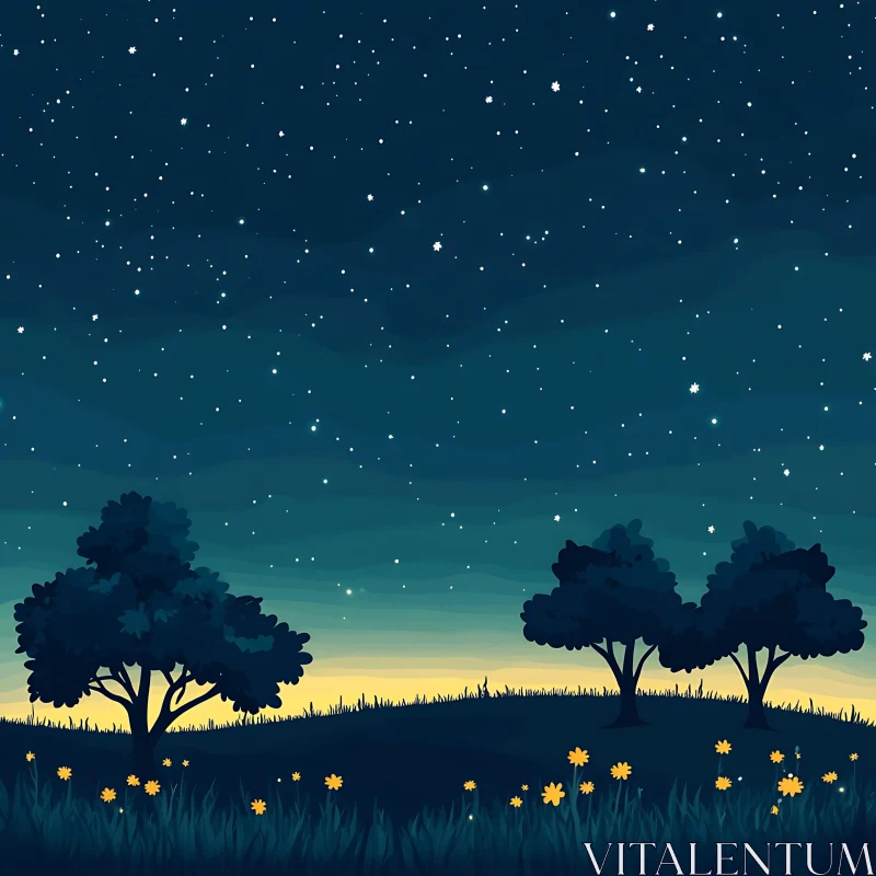 Peaceful Night Scene with Stars AI Image