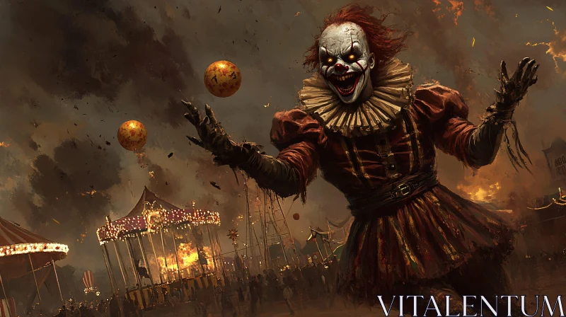 AI ART Evil Clown at Burning Carnival