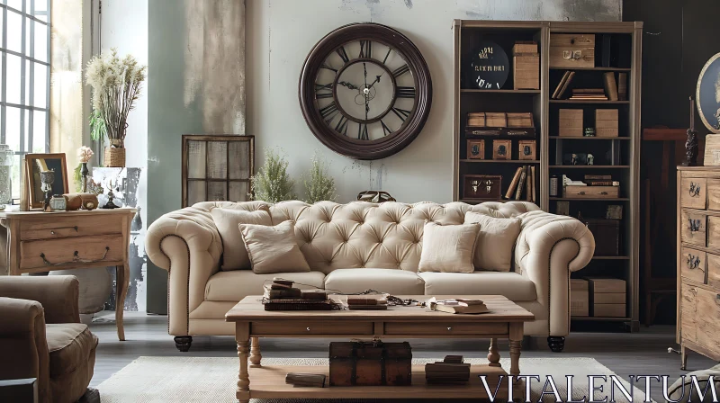 Cozy Living Room with Vintage Furniture AI Image