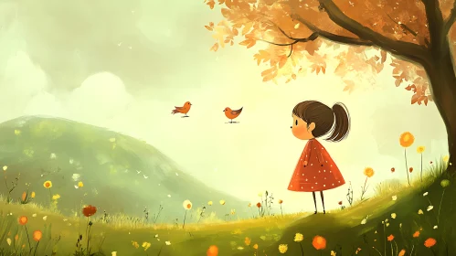 Childhood Wonder in Autumn Landscape