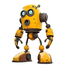 Cartoon Robot with Yellow Body