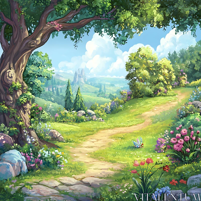 Scenic Route Through Verdant Meadow AI Image