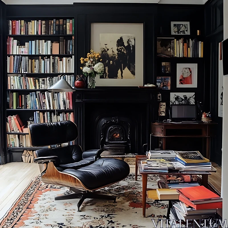 AI ART Cozy Interior with Armchair and Books