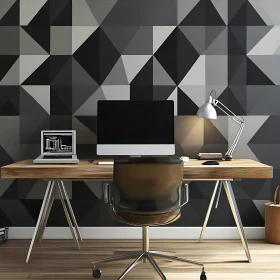 Contemporary Office Setup with Geometric Backdrop