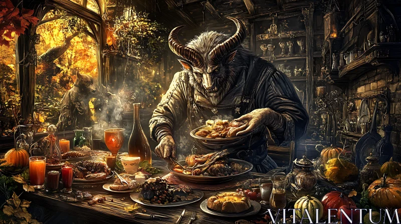 AI ART Lavish Feast Served by Horned Monster