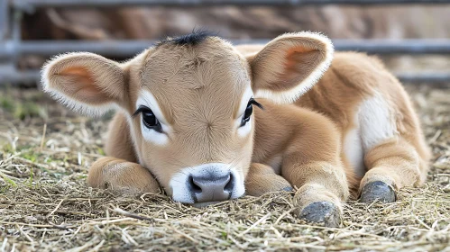 Resting Calf in a Peaceful Farm Scene