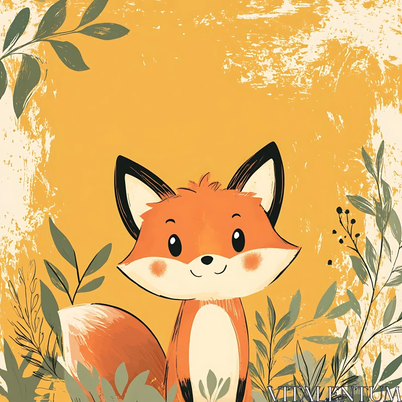 Whimsical Fox and Foliage Art Print AI Image