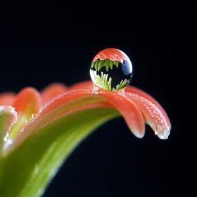 Captivating Water Droplet Reflection on Flower Petal