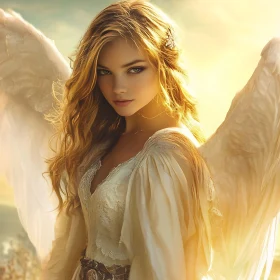 Angel with Wings in Golden Light